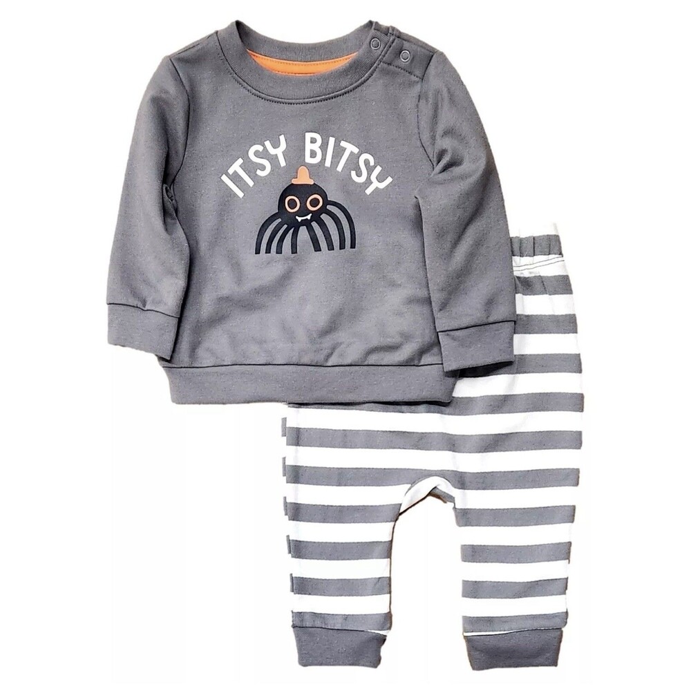 Infant Gray Spider Halloween Sweatshirt & Pants Set Itsy Bitsy Spider Size 0-3M